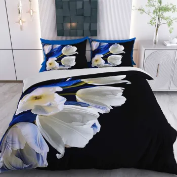 Lenjerie de pat pentru o persoana Single XXL (DE), 2 piese, L'essentiel Maison, Casper, Bumbac;Poliester, Negru / Alb / Albastru inchis imagine