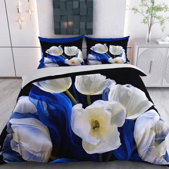 Lenjerie de pat pentru o persoana Single XXL (DE), 2 piese, L'essentiel Maison, Caspera, Bumbac;Poliester, Negru / Alb / Albastru inchis imagine