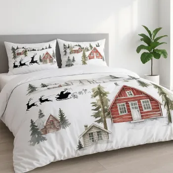 Lenjerie de pat pentru o persoana Single XXL (DE), 2 piese, L'essentiel Maison, Chalet, Bumbac;Poliester, Alb / Rosu / Verde / Maro imagine