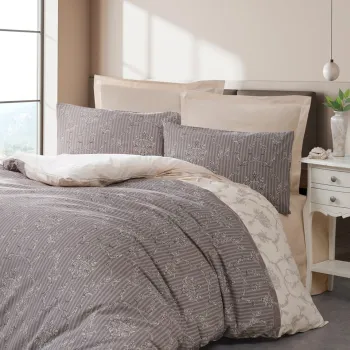 Lenjerie de pat pentru o persoana Single XXL (DE), 2 piese, L'essentiel Maison, Charm, 65% bumbac/35% poliester, Maro imagine