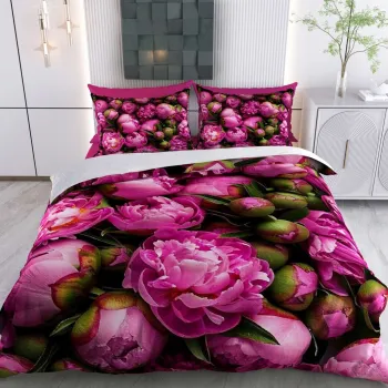 Lenjerie de pat pentru o persoana Single XXL (DE), 2 piese, L'essentiel Maison, Claris, Bumbac;Poliester, Roz / Verde / Negru imagine