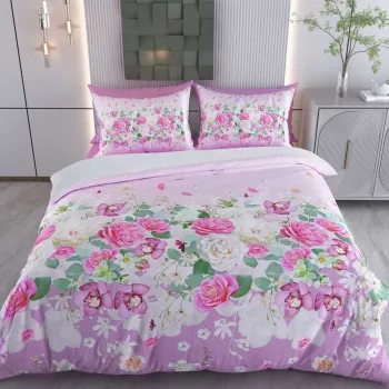 Lenjerie de pat pentru o persoana Single XXL (DE), 2 piese, L'essentiel Maison, Fleur, Bumbac;Poliester, Roz / Mov / Verde / Alb imagine