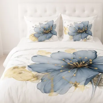 Lenjerie de pat pentru o persoana Single XXL (DE), 2 piese, L'essentiel Maison, Flora, Bumbac;Poliester, Alb / Albastru / Auriu imagine