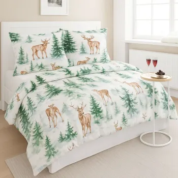 Lenjerie de pat pentru o persoana Single XXL (DE), 2 piese, L'essentiel Maison, Forest, Bumbac;Poliester, Alb / Verde / Maro imagine