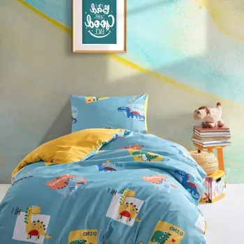 Lenjerie de pat pentru o persoana Single XXL (DE), 2 piese, L'essentiel Maison, Good Dino, 65% bumbac/35% poliester, Verde imagine