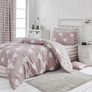 Lenjerie de pat pentru o persoana Single XXL (DE), 2 piese, L'essentiel Maison, Herz, Trandafir praf / Alb imagine