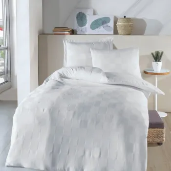 Lenjerie de pat pentru o persoana Single XXL (DE), 2 piese, L'essentiel Maison, Kareli Saten, Alb imagine