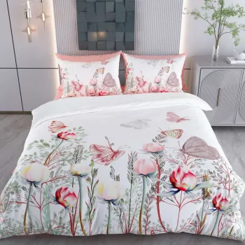 Lenjerie de pat pentru o persoana Single XXL (DE), 2 piese, L'essentiel Maison, Linda, Bumbac;Poliester, Alb / Roz deschis / Rosu / Verde imagine