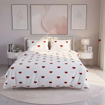 Lenjerie de pat pentru o persoana Single XXL (DE), 2 piese, L'essentiel Maison, Livas, Bumbac;Poliester, Alb/Rosu imagine