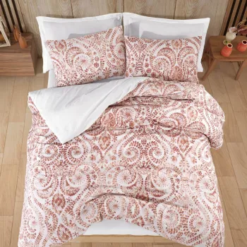 Lenjerie de pat pentru o persoana Single XXL (DE), 2 piese, L'essentiel Maison, Loop, 65% bumbac/35% poliester, Caramiziu imagine