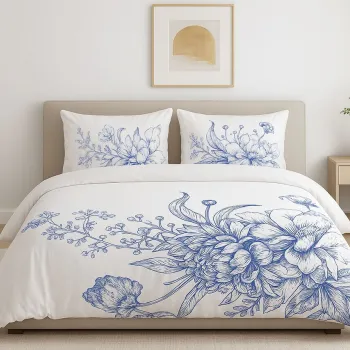 Lenjerie de pat pentru o persoana Single XXL (DE), 2 piese, L'essentiel Maison, Luna, Bumbac;Poliester, Alb/Albastru imagine