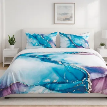 Lenjerie de pat pentru o persoana Single XXL (DE), 2 piese, L'essentiel Maison, Marble, Bumbac;Poliester, Indigo imagine