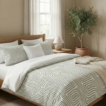 Lenjerie de pat pentru o persoana Single XXL (DE), 2 piese, L'essentiel Maison, Maze, Bumbac;Poliester, Salvie / Alb imagine