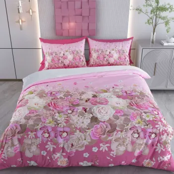 Lenjerie de pat pentru o persoana Single XXL (DE), 2 piese, L'essentiel Maison, Melinda, Bumbac;Poliester, Roz / Alb / Maro imagine