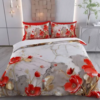 Lenjerie de pat pentru o persoana Single XXL (DE), 2 piese, L'essentiel Maison, Mihen, Bumbac;Poliester, Rosu / Gri / Auriu / Alb imagine