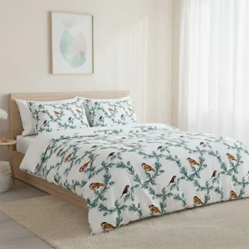 Lenjerie de pat pentru o persoana Single XXL (DE), 2 piese, L'essentiel Maison, Nalia, Bumbac;Poliester, Alb / Verde / Maro imagine