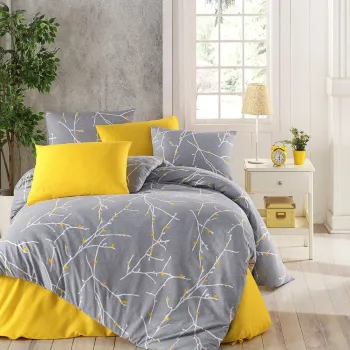 Lenjerie de pat pentru o persoana Single XXL (DE), 2 piese, L'essentiel Maison, Parure, Gri / Galben imagine