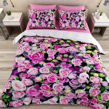 Lenjerie de pat pentru o persoana Single XXL (DE), 2 piese, L'essentiel Maison, Rozie, Bumbac;Poliester, Roz / Verde / Roz prafuit imagine