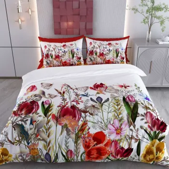 Lenjerie de pat pentru o persoana Single XXL (DE), 2 piese, L'essentiel Maison, Samira, Bumbac;Poliester, Alb / Maro / Rosu / Verde / Roz imagine