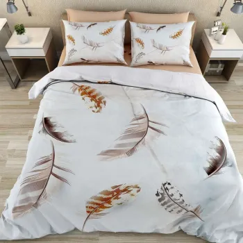 Lenjerie de pat pentru o persoana Single XXL (DE), 2 piese, L'essentiel Maison, Sare, Bumbac;Poliester, Alb/Maro imagine