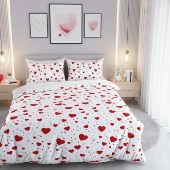 Lenjerie de pat pentru o persoana Single XXL (DE), 2 piese, L'essentiel Maison, Serita, Bumbac;Poliester, Alb/Rosu imagine