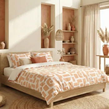 Lenjerie de pat pentru o persoana Single XXL (DE), 2 piese, L'essentiel Maison, Sienna, Bumbac;Poliester, Portocaliu/Alb imagine