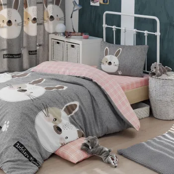 Lenjerie de pat pentru o persoana Single XXL (DE), 2 piese, L'essentiel Maison, Tavsancik, 65% bumbac/35% poliester, Gri / Maro / Alb / Roz imagine