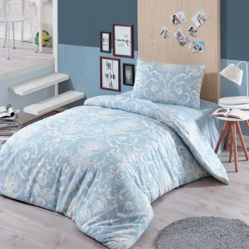 Lenjerie de pat pentru o persoana Single XXL (DE), 2 piese, L'essentiel Maison, Tuval, 65% bumbac/35% poliester, Albastru / Crem imagine