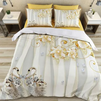 Lenjerie de pat pentru o persoana Single XXL (DE), 2 piese, L'essentiel Maison, Vanio, Bumbac;Poliester, Auriu / Alb / Gri imagine