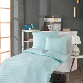 Lenjerie de pat pentru o persoana Single XXL (DE), 2 piese, L'essentiel Maison, Water Yollu Saten, Bumbac;Poliester, Verde menta imagine