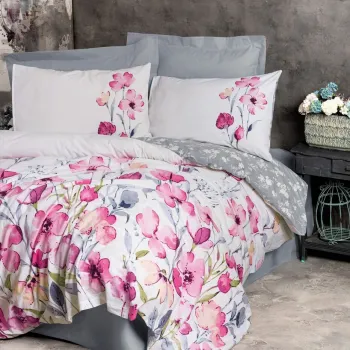 Lenjerie de pat pentru o persoana Single XXL (DE), L'essentiel Maison, Carla, Gri / Alb / Roz imagine