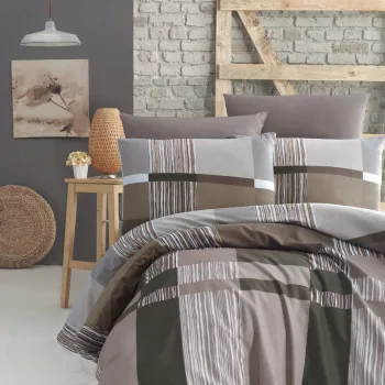 Lenjerie de pat pentru o persoana Single XXL (DE), L'essentiel Maison, Estela, Maro / Verde / Alb / Gri imagine