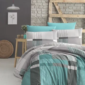 Lenjerie de pat pentru o persoana Single XXL (DE), L'essentiel Maison, Estela, Turcoaz / Alb / Gri / Verde imagine