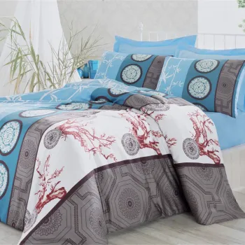 Lenjerie de pat pentru o persoana Single XXL (DE), L'essentiel Maison, Feodora, Albastru / Turcoaz / Maro / Alb / Gri imagine