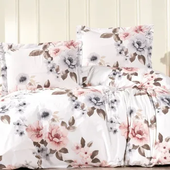 Lenjerie de pat pentru o persoana Single XXL (DE), L'essentiel Maison, Flower, Alb / Maro / Roz deschis / Mov deschis imagine