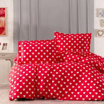 Lenjerie de pat pentru o persoana Single XXL (DE), L'essentiel Maison, Kalpler, Alb/Rosu imagine