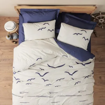 Lenjerie de pat pentru o persoana Single XXL (DE), L'essentiel Maison, Larum, Albastru inchis/Alb imagine