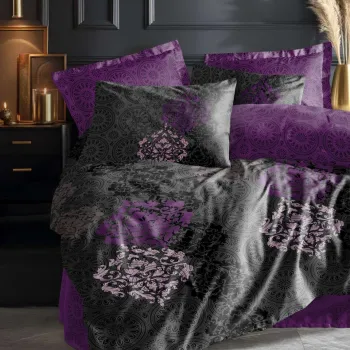 Lenjerie de pat pentru o persoana Single XXL (DE), L'essentiel Maison, Leylazar, Bumbac Satinat, Mov pruna imagine