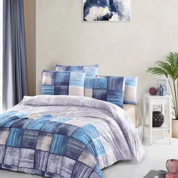 Lenjerie de pat pentru o persoana Single XXL (DE), L'essentiel Maison, Savina, Albastru / Albastru inchis / Bej imagine