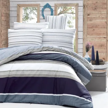 Lenjerie de pat pentru o persoana Single XXL (DE), L'essentiel Maison, Savoy, Albastru / Alb / Gri imagine