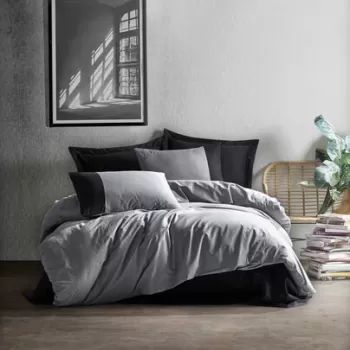 Lenjerie de pat pentru o persoana Single XXL (DE), Plain - Grey, Black, Cutie de bumbac, Bumbac Ranforce imagine