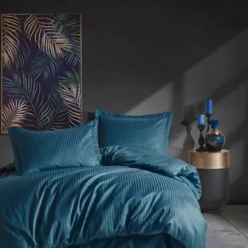 Lenjerie de pat pentru o persoana Single XXL (DE), Stripe - Blue, Cotton Box, Bumbac Satinat imagine