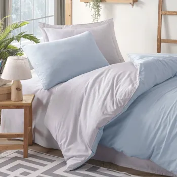Lenjerie de pat pentru o persoana, Solid - Light Blue, Grey, Eponj Home, 65% bumbac/35% poliester imagine
