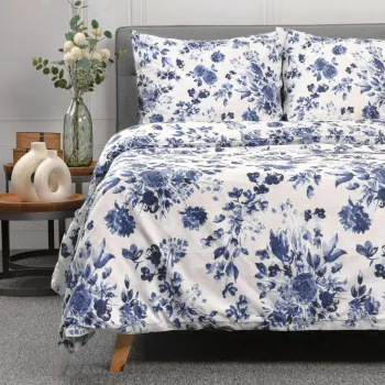 Lenjerie de pat pentru o persoana Sorli, Homla, 2 piese, 135x200 cm, bumbac, alb/albastru imagine