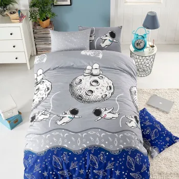 Lenjerie de pat pentru o persoana, Space Fitted, Tabu Home, 65% bumbac/35% poliester imagine