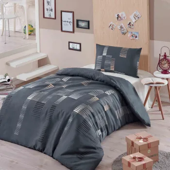 Lenjerie de pat pentru o persoana, Trace - Anthracite, Eponj Home, 65% bumbac/35% poliester imagine