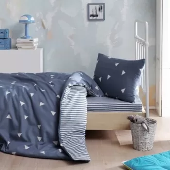 Lenjerie de pat pentru o persoana, Ucgen - Blue, Eponj Home, 65% bumbac/35% poliester imagine