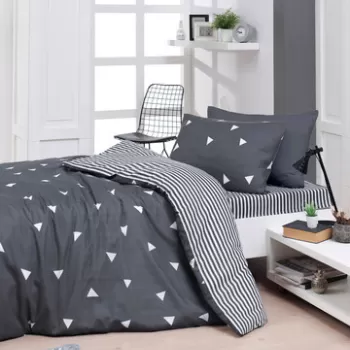Lenjerie de pat pentru o persoana, Ucgen - Grey, Eponj Home, 65% bumbac/35% poliester imagine