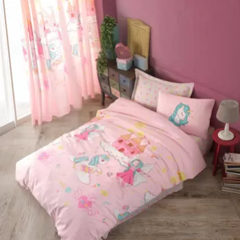 Lenjerie de pat pentru o persoana, Unicorn Dreams - Pink, Eponj Home, 65% bumbac/35% poliester imagine