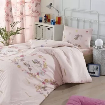 Lenjerie de pat pentru o persoana, Unicornlar - Pink, Eponj Home, 65% bumbac/35% poliester imagine